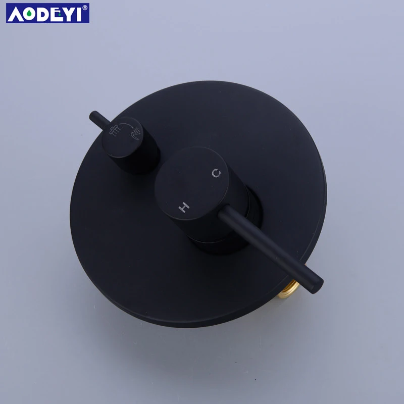 Двухфункциональный матовый черный круглый смеситель для душа AODEYI из твердой
