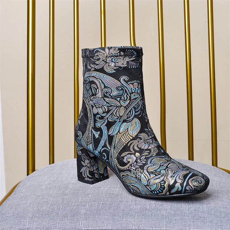 Женские Винтажные ботинки FEDONAS классические до середины икры с цветочным принтом