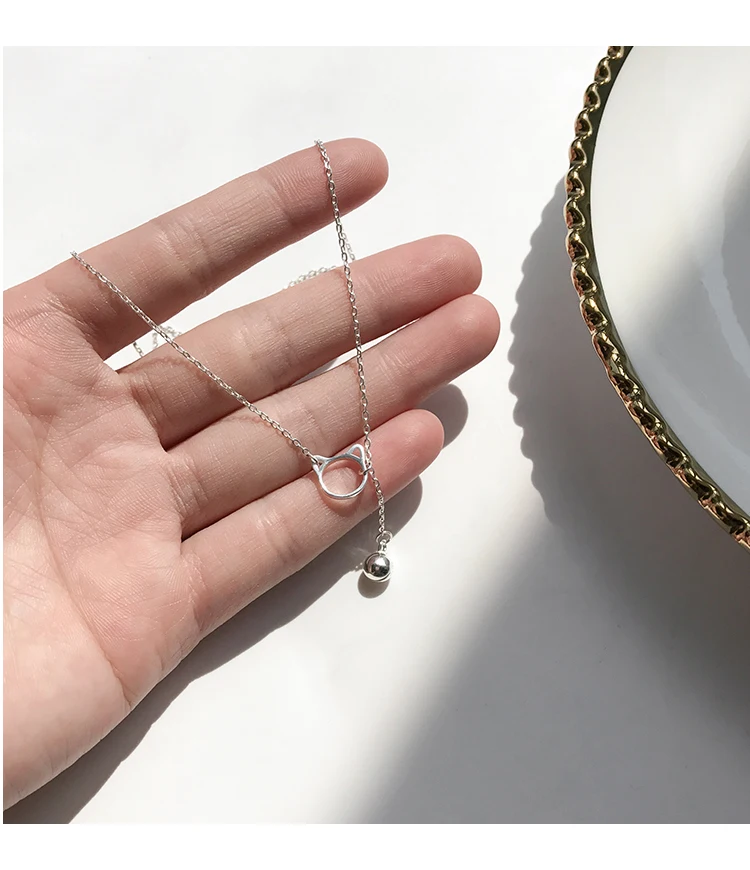 S925 Серебряное яркое колье с колокольчиками Женская Корейская кошка ключица цепь простая Шея цепь