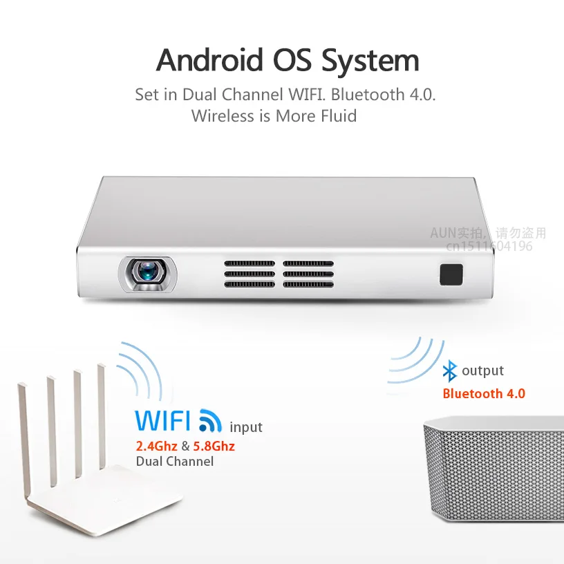 AUN DLP Wi Fi проектор D6S разрешение 1280*720 Android 5 1 Мини Bluetooth внешний аккумулятор 8000 мАч. HD
