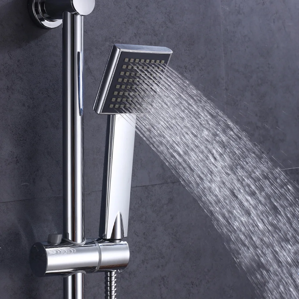 Thermostatic Shower System Chrome Surface Slide Bar Adjustable Rail Thermostat Mixer Hose And Hand Head | Обустройство дома