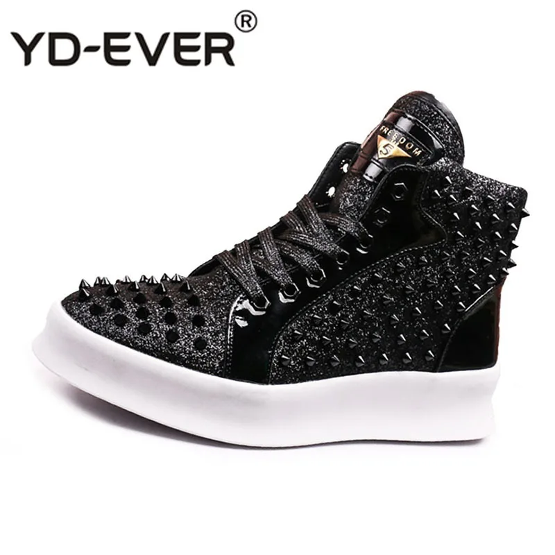 Elevator Rivet Stud Lace Up Skate Black Glitter Shoes Trainers Hip Hop Creepers Platform High Top Dandelion Sneakers Spike Men | Обувь
