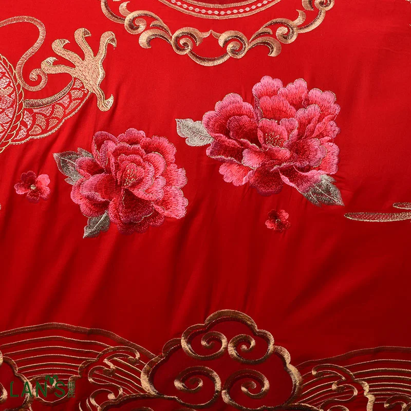 2018 Luxury Shiny Red Jacquard 4pcs Bedding Sets 100%cotton Dragon Embroidery Duvet Cover Bed Sheet Pillowcases Queen King Size | Дом и сад