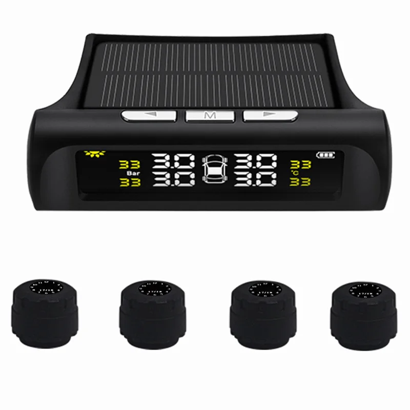 Солнечный/USB датчик давления воздуха в шинах цифровой ЖК-дисплей Автомобильные