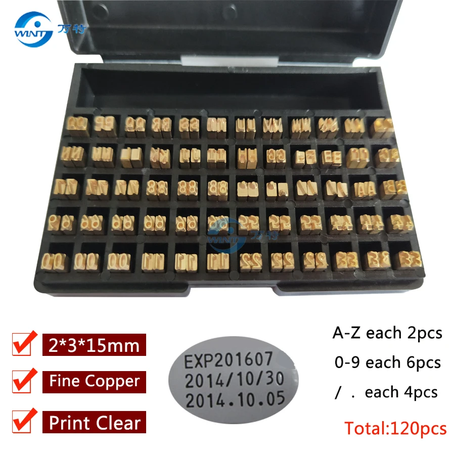 2*3*15mm Hot stamping letters thermal ribbon printing alphabet font for expiration coding machine date code printer