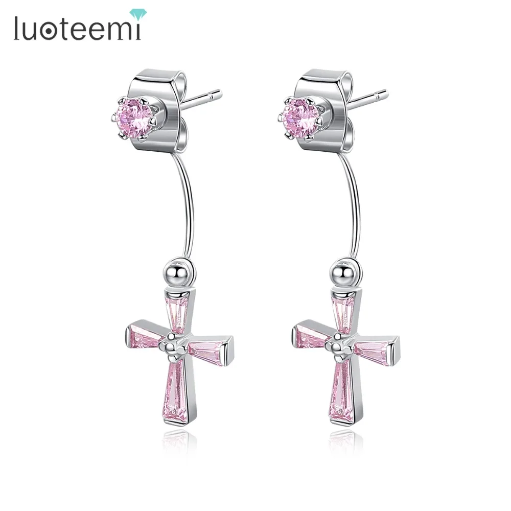 Изысканные серьги подвески LUOTEEMI с крестом для женщин Роскошные Модные женские