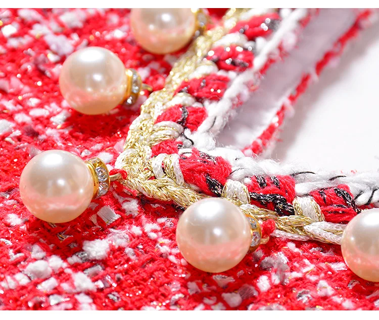 

Luxury High Quality 2020 Autumn Winter Dress Women V Neck Sleeveless Pearls Tweed Birthday Gift Party Dresses Vestido NEW1