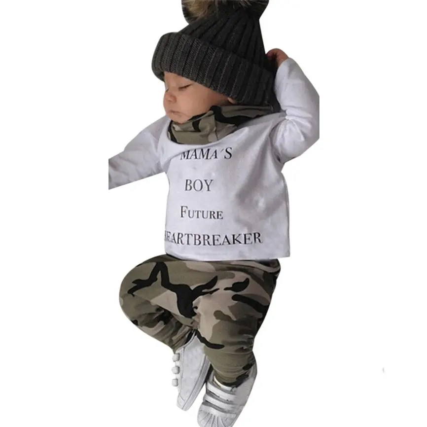 Clothing Sets 2018 Tracksuit Newborn Kids Baby Boys Outfits Clothes Letter T-shirt Tops+Camouflage Pants Set Dropshipping BTTF | Детская