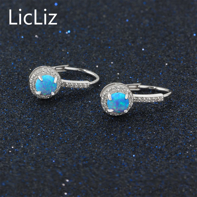 Женские серьги-кольца LicLiz 925 пробы серебряные серьги-обручи с Синим Опалом