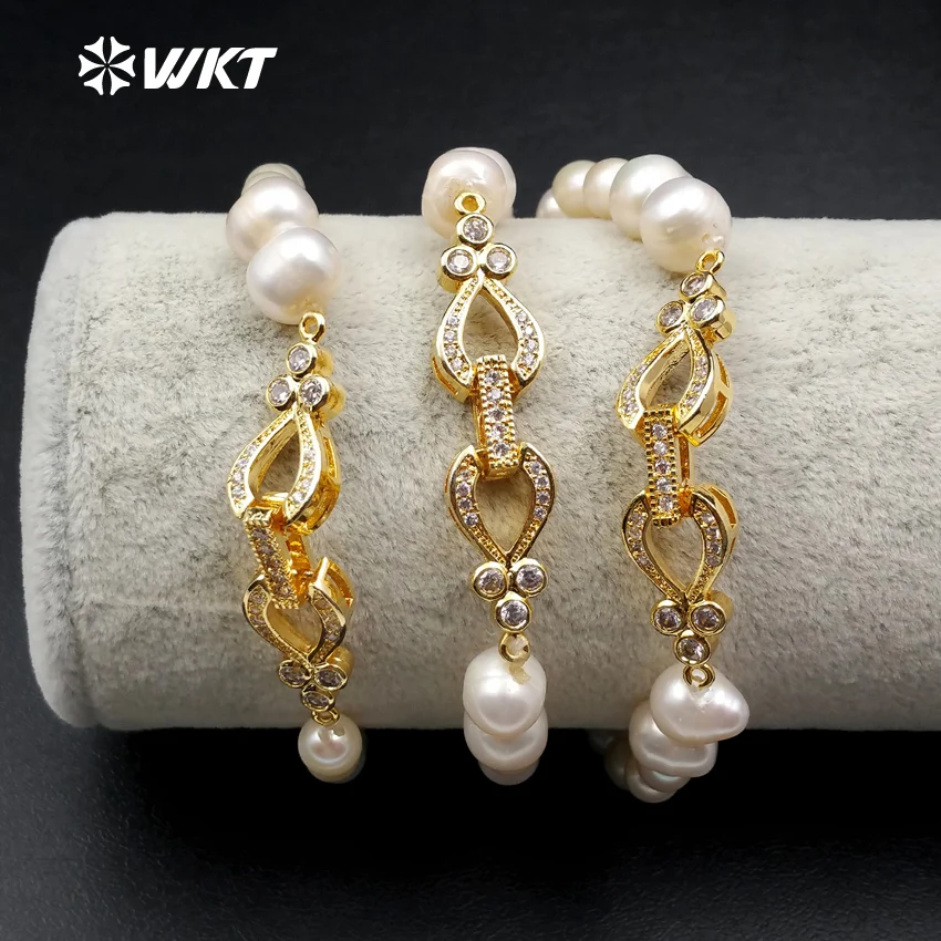 

MB062 Wholesale double heart Connector Bracelet with CZ lovely heart pearl breaded Bracelet Jewelry In Adjustable Size for women