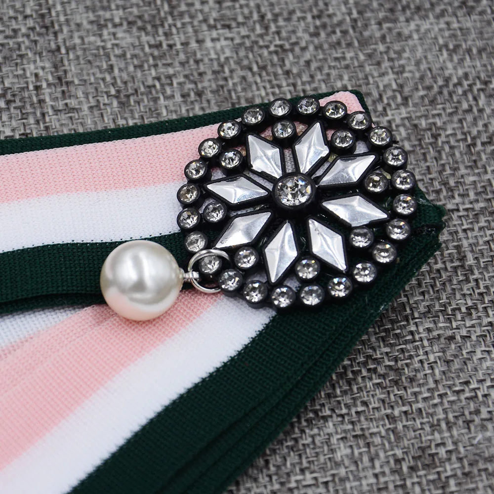 Stripe Fabric Brooch Women Blouse Elegant Fashion Jewelry Pin Crystal Rhinestone Flower Girls Clothing Accessory | Украшения и