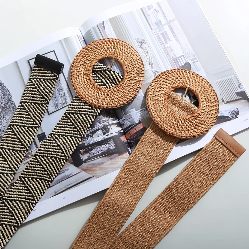 Новинка 2019 года сезон весна лето соломенная трикотажная круглая пряжка