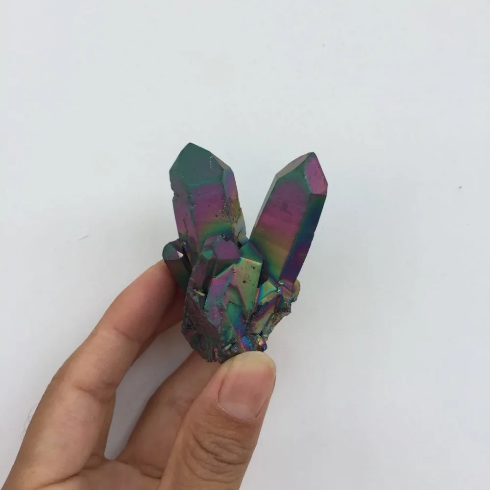 free shipping rainbow aura coated Crystal gemstone cluster meditation titanium electroplated crystal point flower gift | Дом и сад