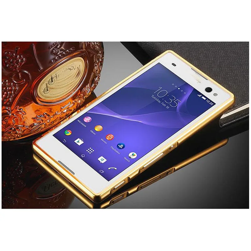 Aluminum Mirror case For Sony Xperia C3 C4 C5 C6 M5 Plating Metal Frame +plastic Back Cover cases M4 Aqua capa |