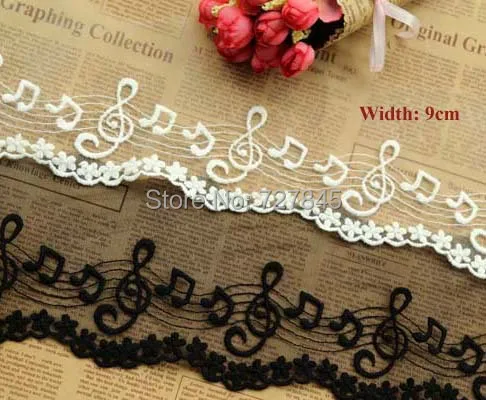 Ширина: 9 см красивое белое хлопковое кружево музыкальное вышитое для рукоделия