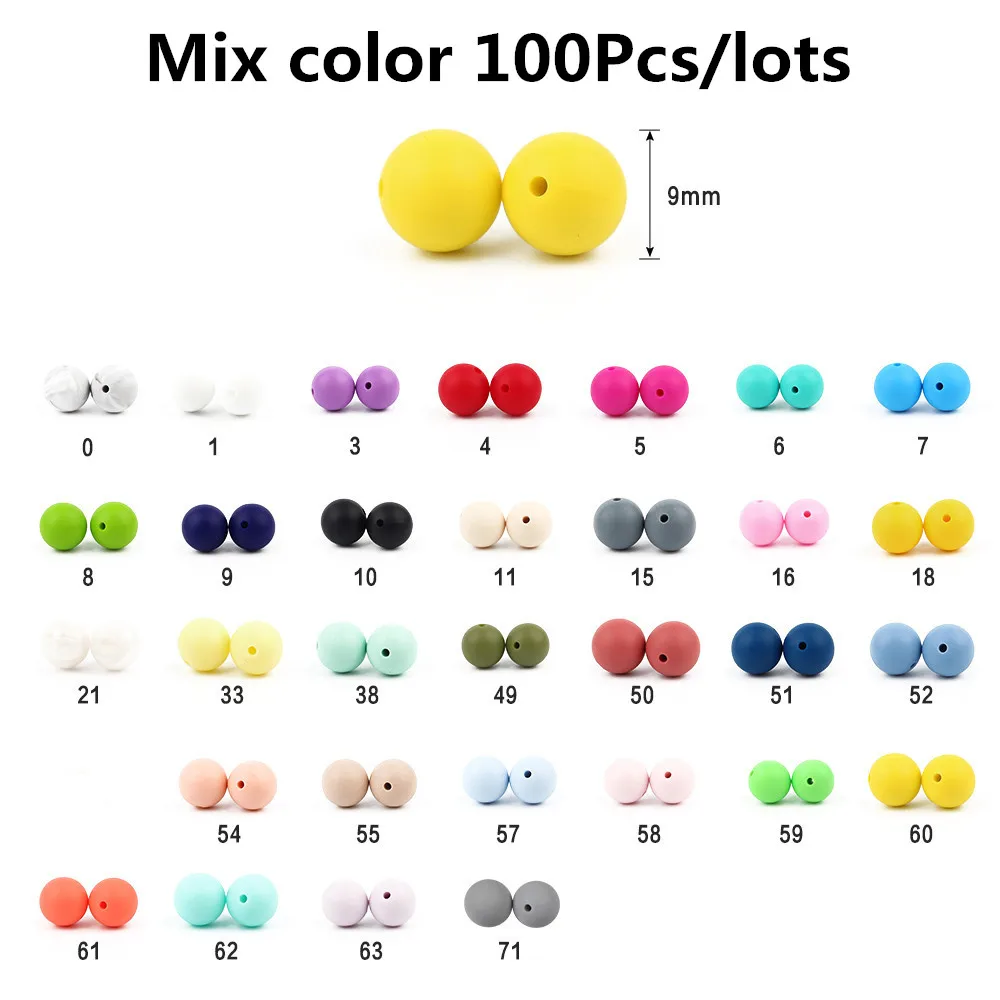Mix color Joepada 50 шт. 9 мм Силиконовые Круглые бусины жемчуг детский Прорезыватель жевательные бусины силиконовый без бисфенола А для ожерелья пустышка держатель - Цвет: Mix color