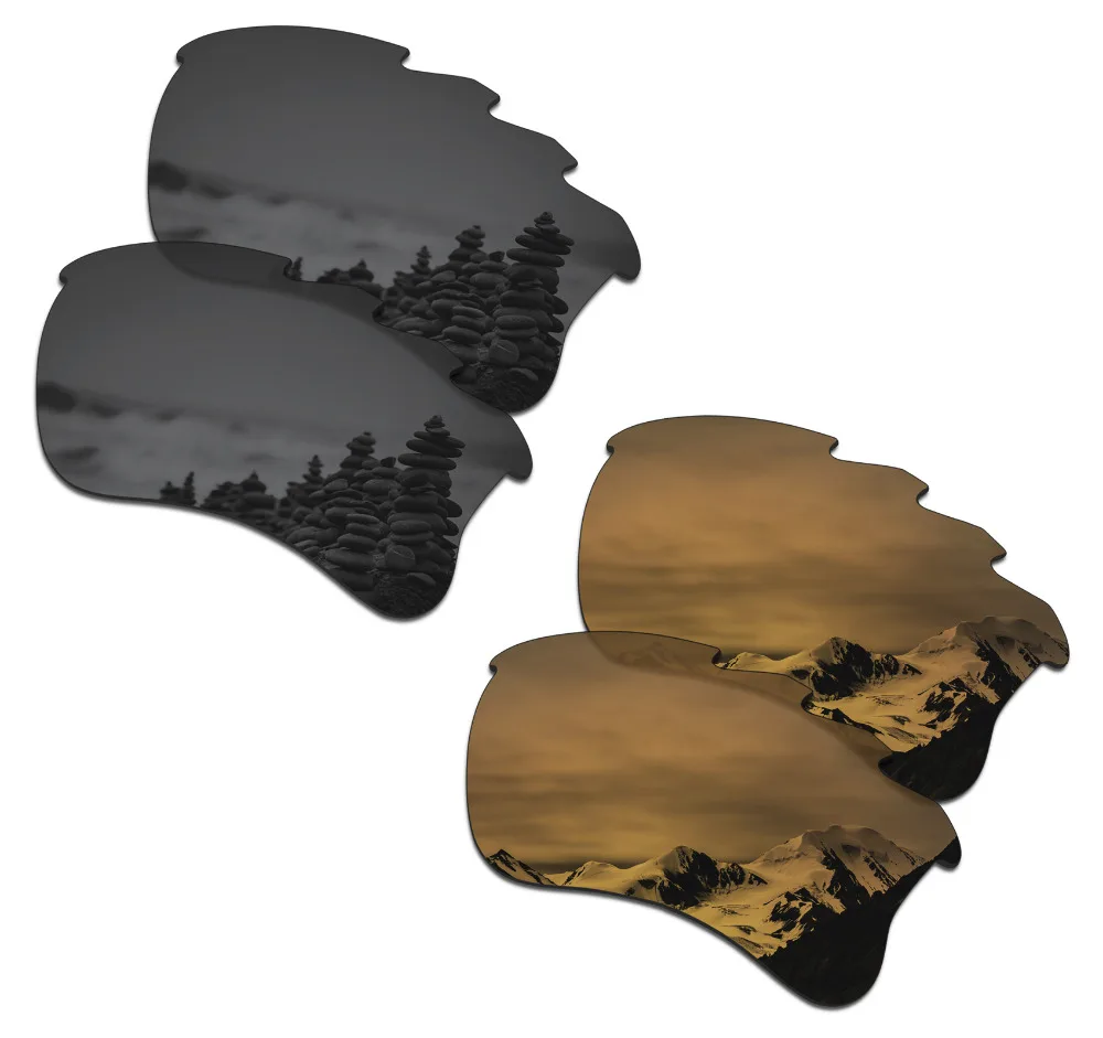 SmartVLT 2 Pairs Polarized Sunglasses Replacement Lenses for Oakley Flak Jacket XLJ Vented Stealth Black and Bronze Gold