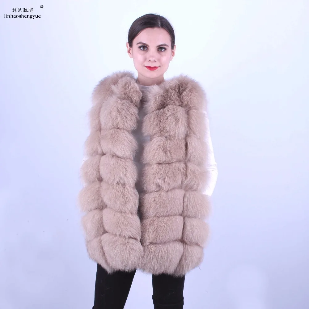 Linhaoshengyue  100% fox fur women vest Real fox fur 70cm fox fur vest