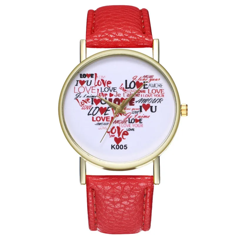 2021 новые женские модные часы с принтом сердце Любовь кожаный ремешок аналоговые