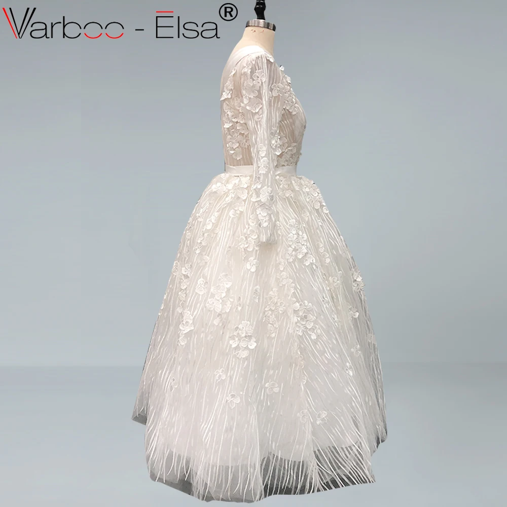 Женское вечернее платье с длинным рукавом VARBOO_ELSA белое и зеленое кружевное на