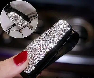 MR TEA Crystal чехол на руль из искусственной кожи, блестящие стразы, подголовник автомобиля, подушка для шеи, поясная опора, чехол на ремень безопасности - Название цвета: Glasses clip