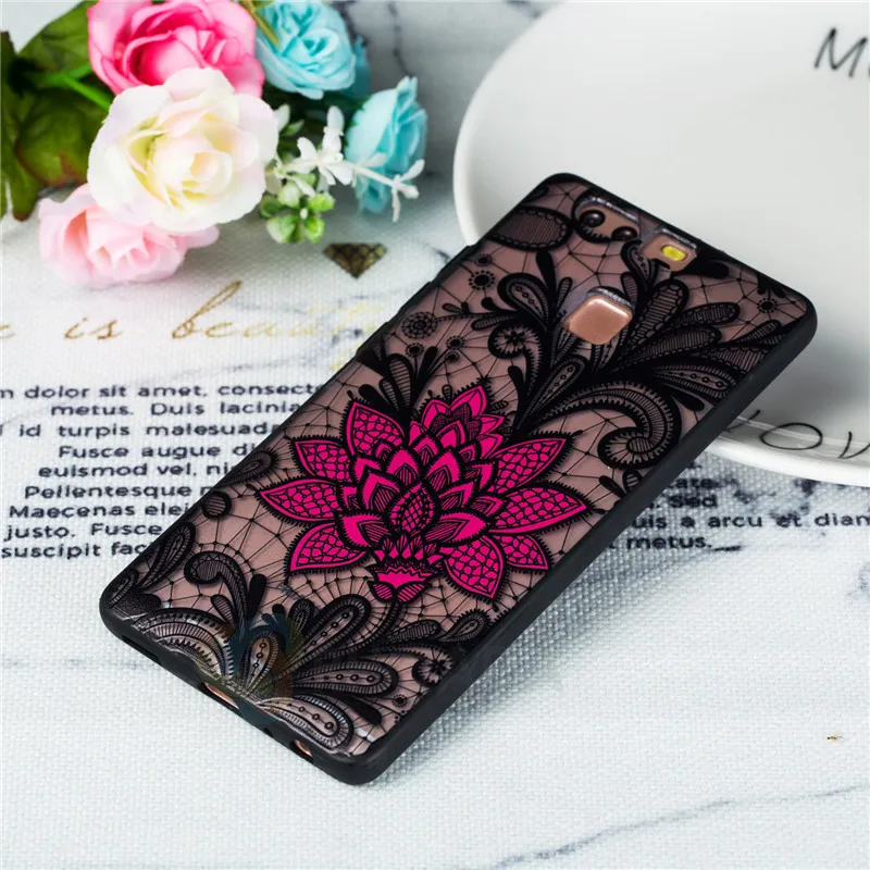 Embossed Lace Flower Phone Case For Huawei P9 Sexy Floral Hard Plastic+TPU Coque Back Cover |