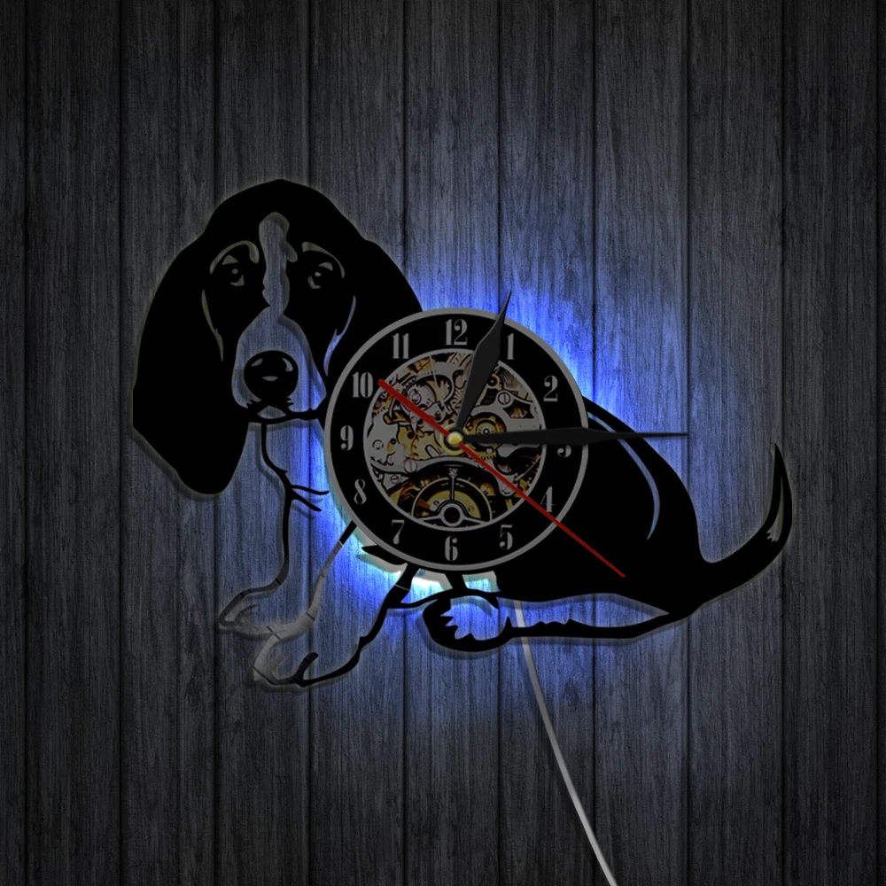 Basset Хаунд Собака силуэт искусство настенный Декор щенок собака ручной работы винил LP запись настенные часы уникальный подарок идея для любимого собаки