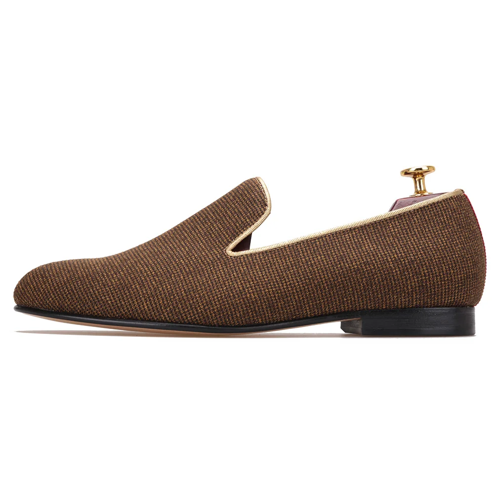 2019 SS New Arrivial HI&ampHANN Handcrafted Black &amp Brown Check Canvas Calf Leather Lining Outsole Men's Loafer Luxury Collection | Обувь