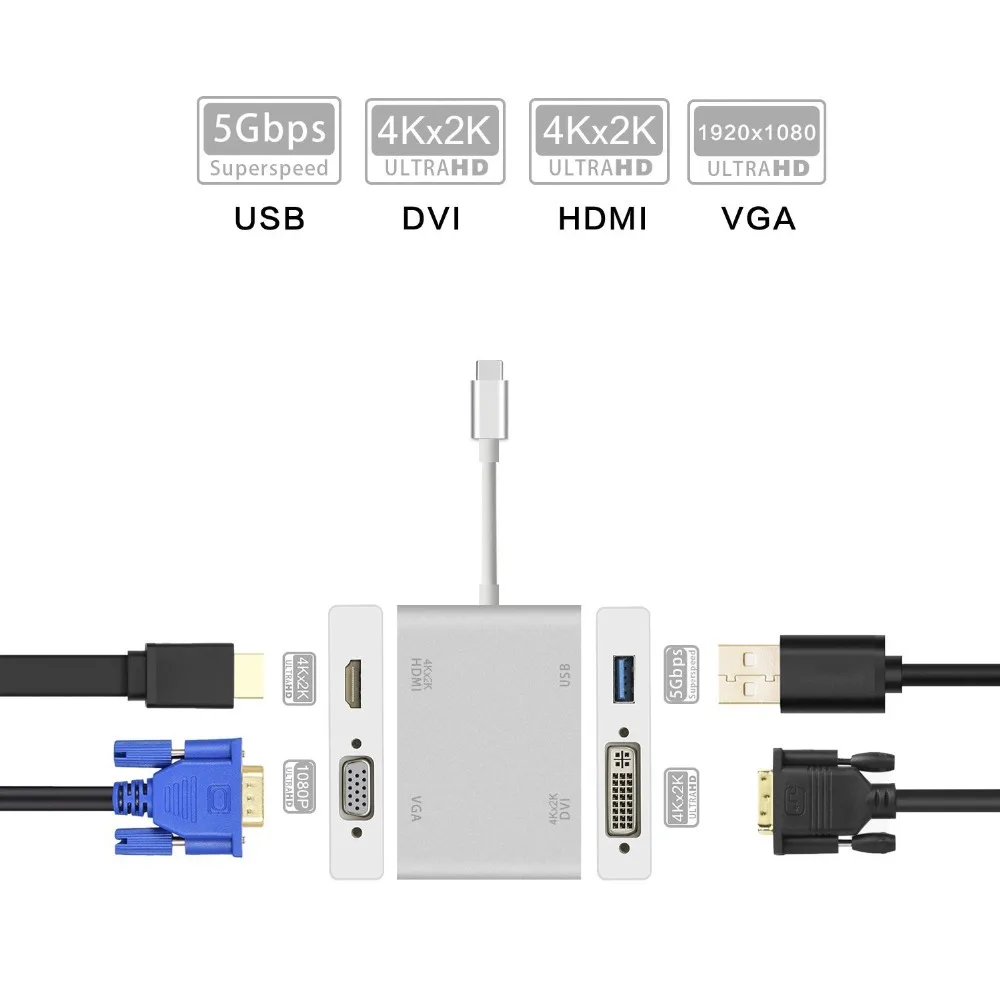 Mini 4 в 1 USB 3 Type C папа к DVI DP Alt режим HDMI 4K VGA 0 Женский концентратор адаптер конвертер