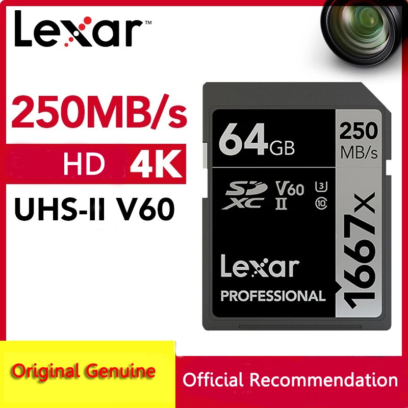 Оригинальные Карты памяти Lexar 250 МБ/с./с класс 10 SD 1667X UHS II U3 SDHC 64 ГБ 128 256 карта для