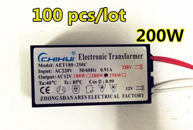 

100psc/lot Wholesale sale 200W Electronic Transformer 220V-12V LED Halogen Light Bulb Lamp Power Driver Supply good performance