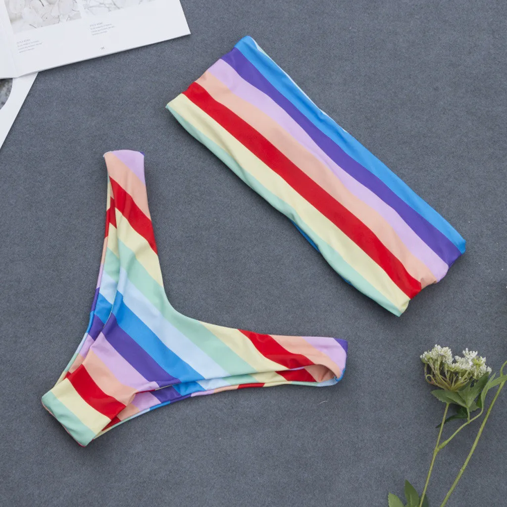 Женский купальник-бикини с принтом пуш-ап из двух частей пляжная одежда женский