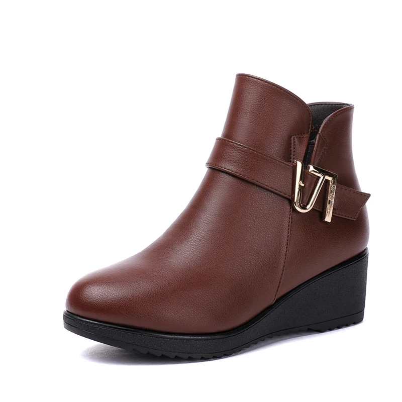 Autumn And Winter mother cotton shoes leather thin velvet warm women's Snow Boots Middle-aged Women Shoes High Heeled Boot | Обувь