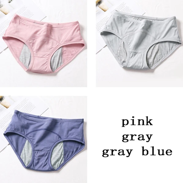Pink Gray Gray-blue DULASI физиологические трусики герметичность менструальный период брюки сексуальное женское нижнее белье хлопок средней посадки теплые женские дышащие трусы - Цвет: Pink Gray Gray-blue