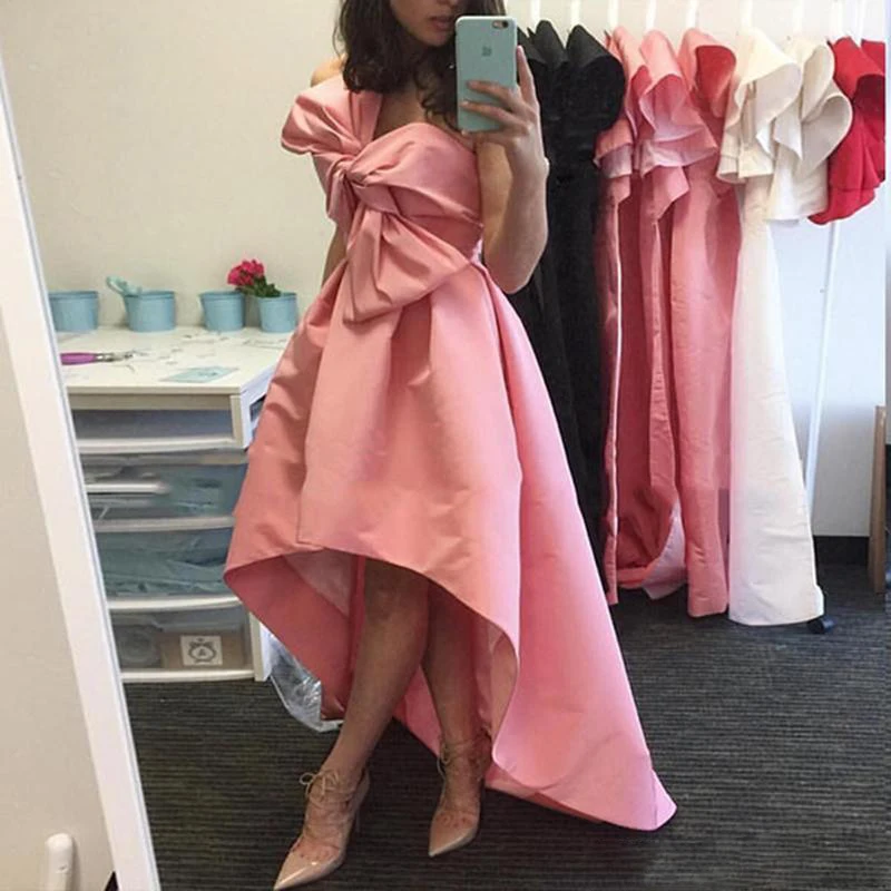 Сексуальные милые высокие низкие вечерние платья 2018 без бретелек розовый бант