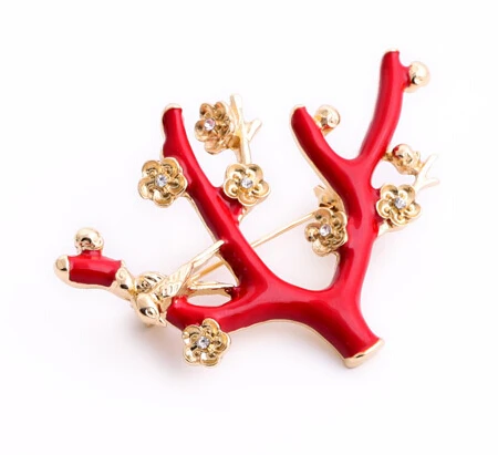 2015 Christmas Promotion Red Enamel Tree leaves flower Brooch Festival Accessory jewelry For women girls vintage brooch | Украшения и