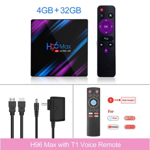 4GB32GB T1 Voice RC H96 MAX 9,0 Android tv Box Rockchip RK3318 4 Гб ОЗУ 64 Гб H.265 4K голосовой помощник Google Netflix Youtube потоковый медиаплеер - Цвет: 4GB32GB T1 Voice RC