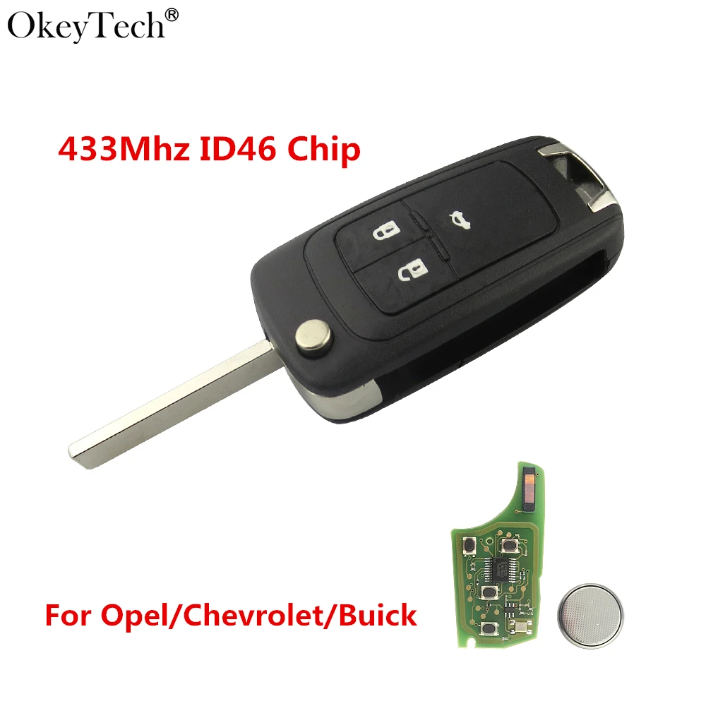 Okeytech 3 кнопки флип складной пульт дистанционного ключа автомобиля 433 МГц ID46 чип
