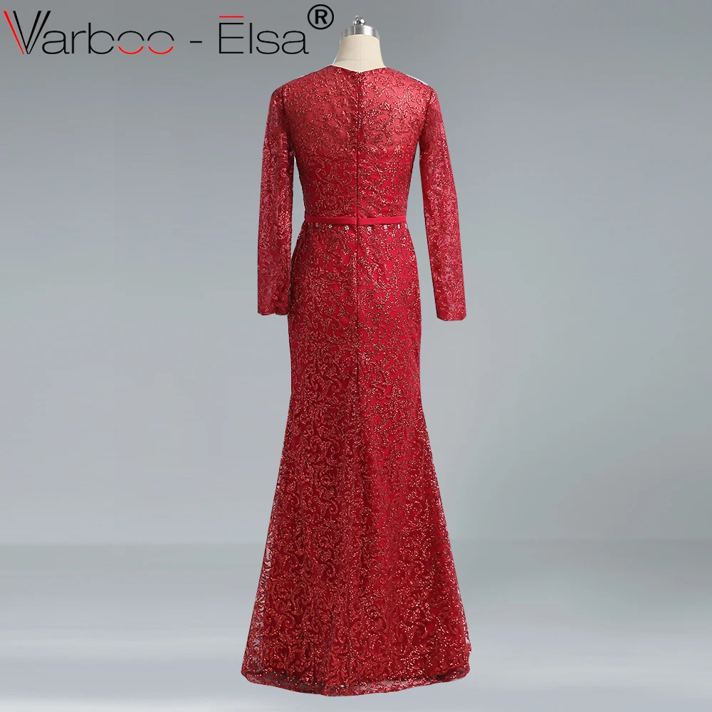 VARBOO_ELSA robe longue Custom 2018 New Mermaid Evening Dresses Wine Red Glitter Formal Party Gown Long Sleeve vestido de festa | Свадьбы и