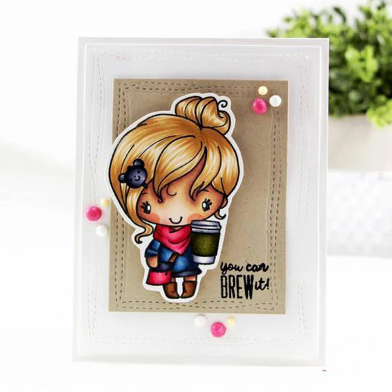 Кофейный силиконовый штамп с красивой девушкой, резиновая печать, прозрачная для скрапбукинга, альбома, тиснение, декор «сделай сам», ремесла 3x4 дюйма