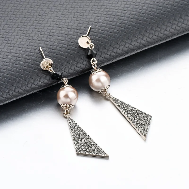 

LongWay 2019 Jewelry for Earring Pearl Triangle pendant Big Round Statement Drop Earrings For Women Wedding Earrings SER170009
