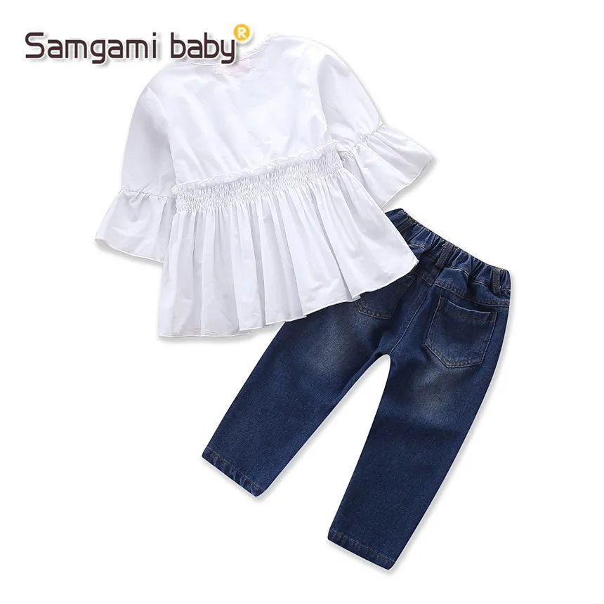 SAMGAMI комплекты одежды для маленьких девочек чистые белые топы детские брюки с