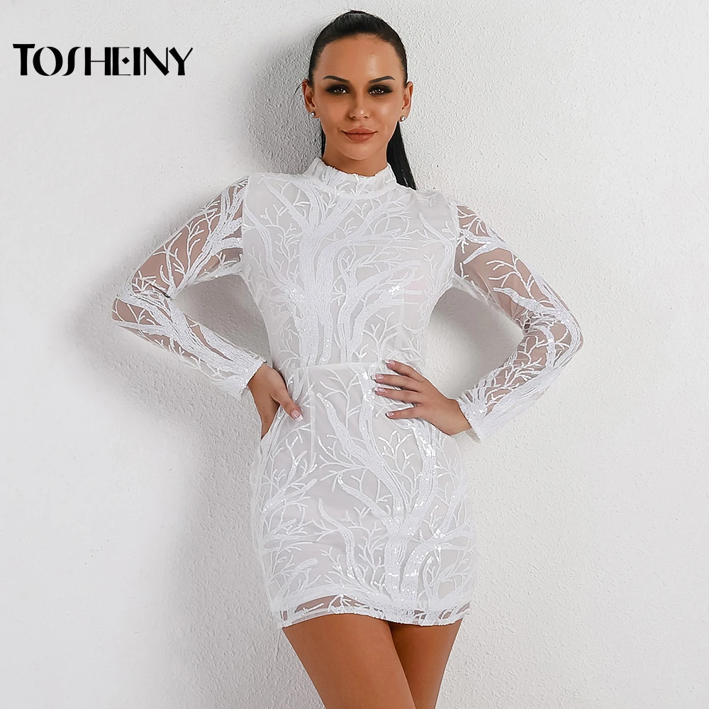 Женское платье с блестками Tosheiny однотонное элегантное мини-платье высоким