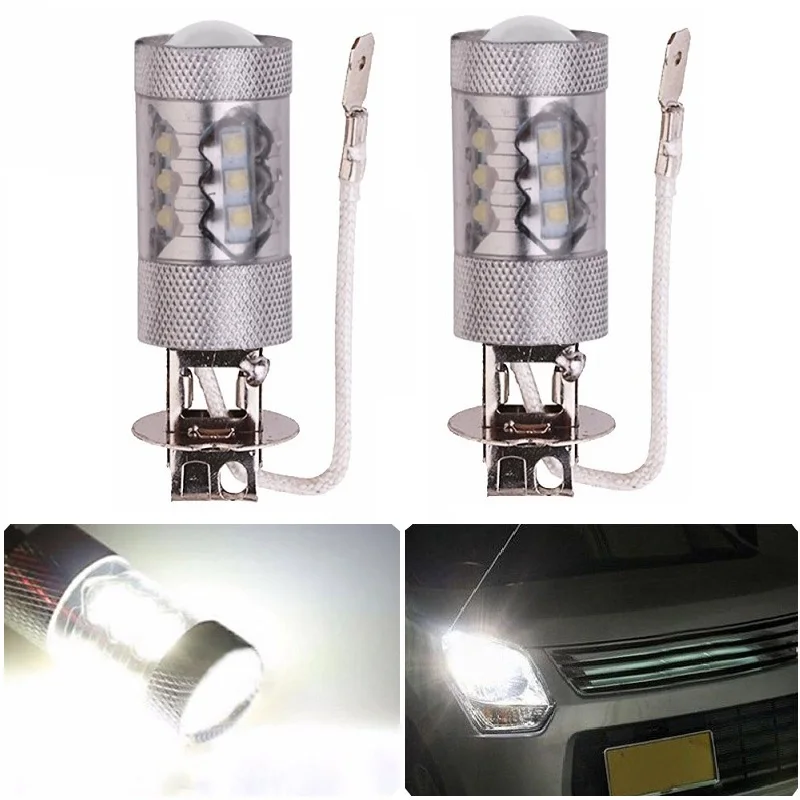 Fog Light Head Lamp Driving Bulb H3/H7/9005- 16SMD 2828 80W 6500K -7000K White DC12-24V Car Headlight 2pcs | Лампы и освещение
