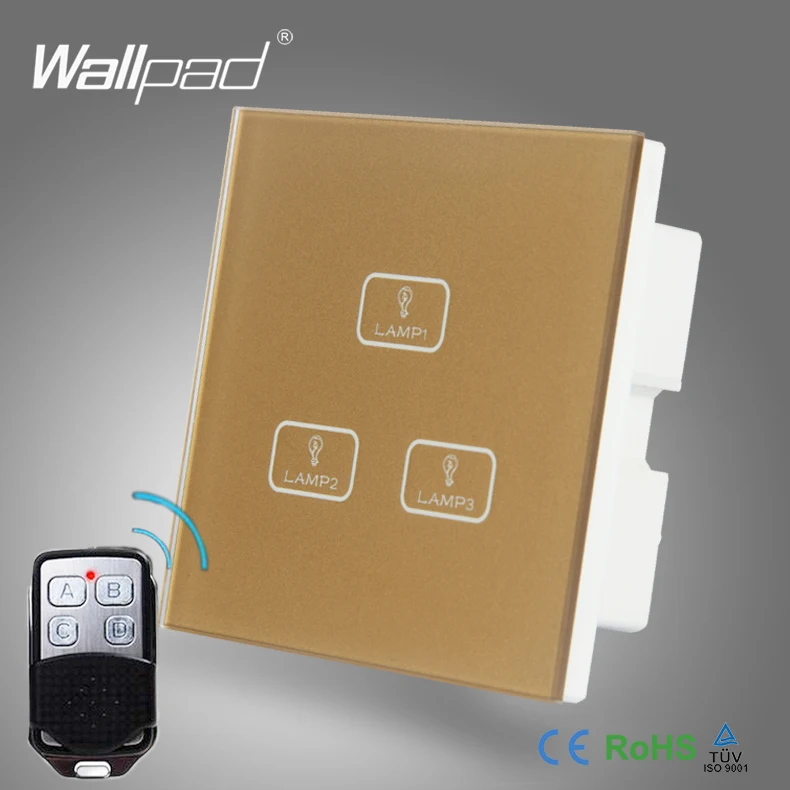 Умный дом 2 шт. 3 Gang Way Wallpad Золотое стекло светодиодный шлюз Wi Fi дистанционное