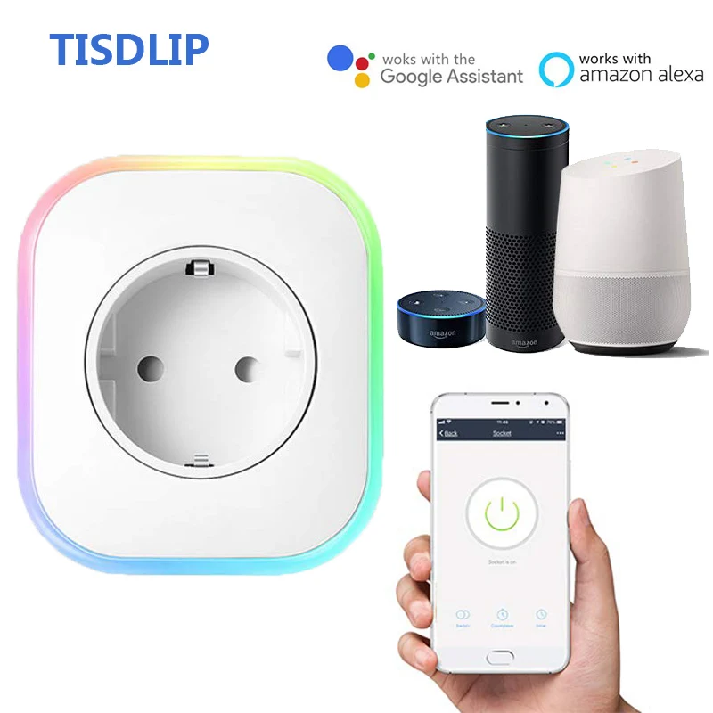 TISDLIP умная розетка EU Wifi usb работает с Google Home Mini Alexa Ifttt светодиодный