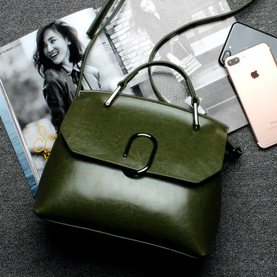 Brand Genuine Leather Women Handbag Design Casual Ladies Shoulder Messenger Satchel Bag Female Solid Leather Bags - Цвет: Армейский зеленый