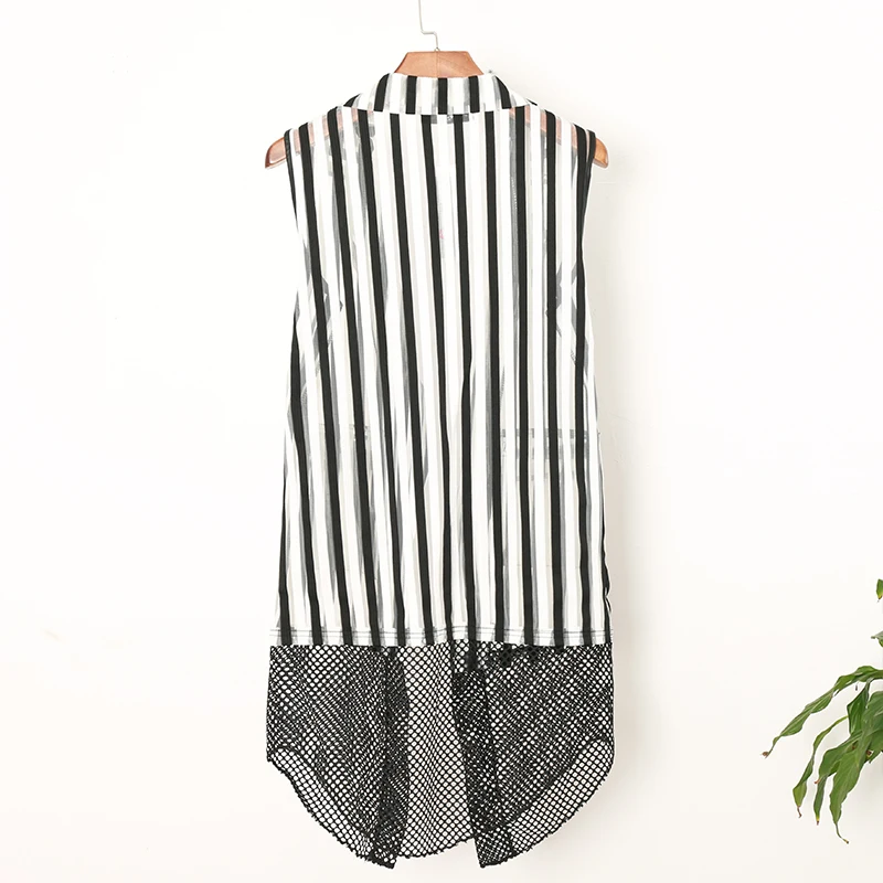 New Mens stripewistcoat long cardigan vest thin loose lapel cape trend hollow jacket personality shawl male Wrap Shawl Coat Tops | Мужская