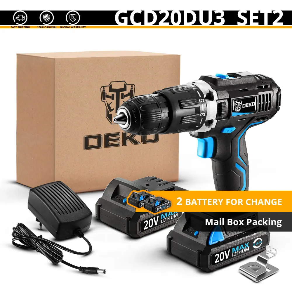 SET2 DEKO GCD20DU3 20V Max бытовой DIY деревообрабатывающий литий-ионный Батарея 1/2-дюймов 2-Скорость Аккумуляторная дрель электрическая дрель Мощность дрель - Цвет: SET2