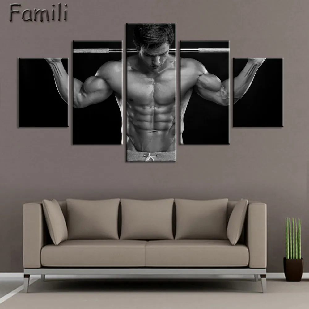 5 шт. супер звезда фитнес постер Бодибилдинг ткань шелк черно-белый плакат печать